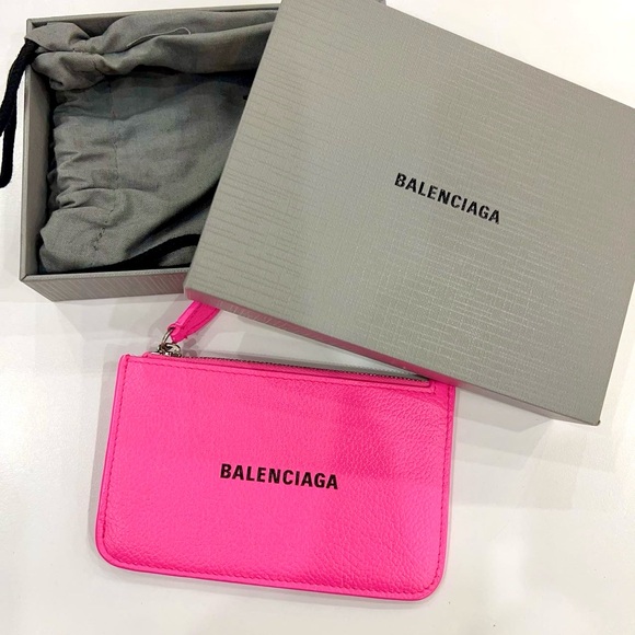BALENCIAGA Calfskin Coin Case Card Holder Acid Pink Black - Picture 4 of 4